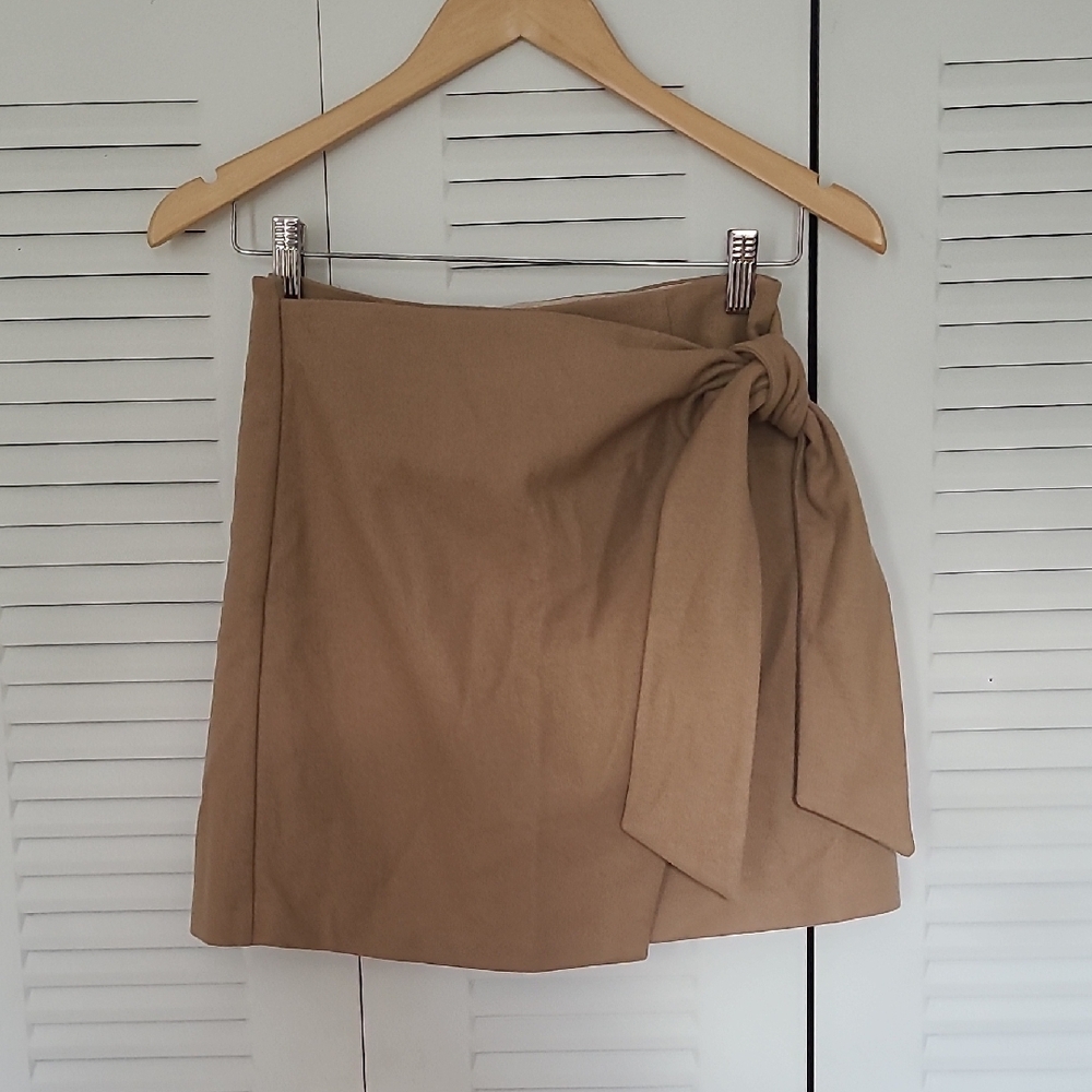 Wilfred Tan Wrap Mini Skirt Tie Front